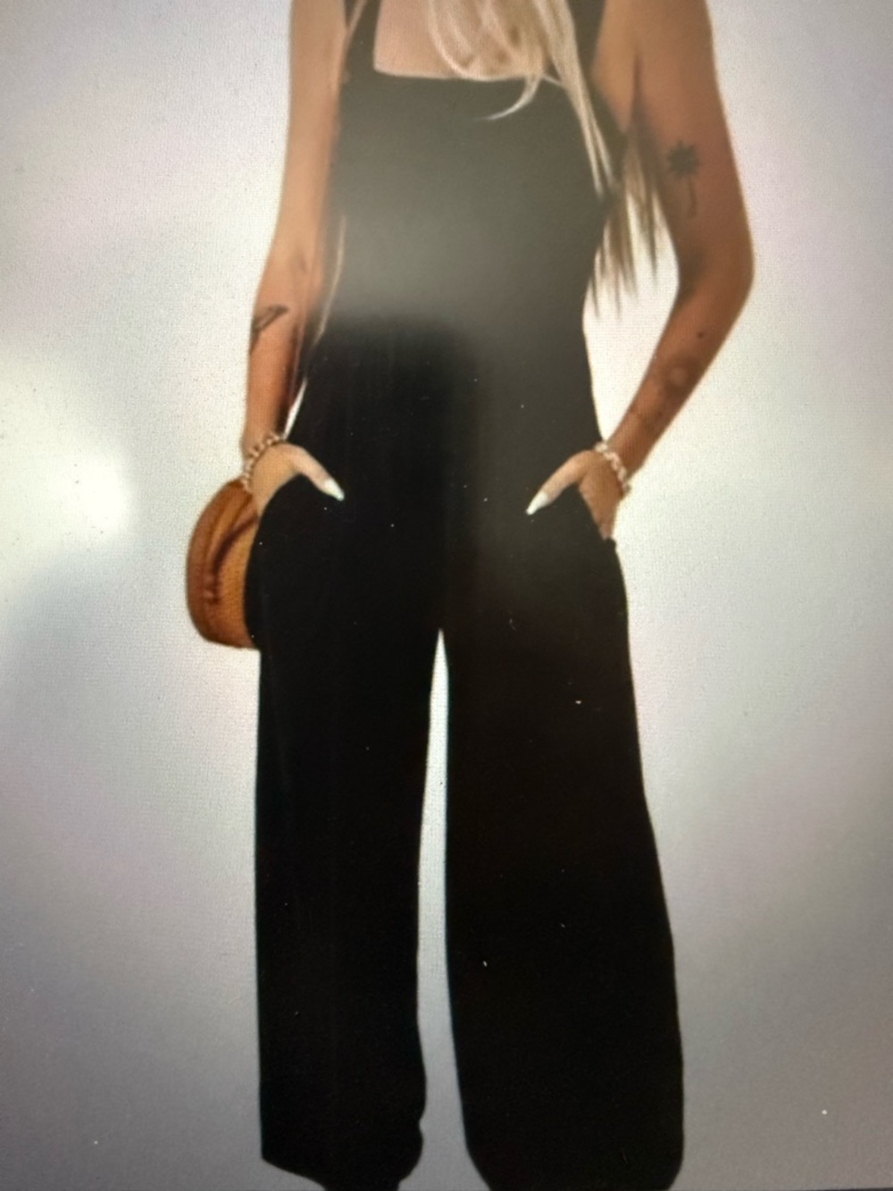 Black Smocked Bodice Wide Leg Jumpsuit,